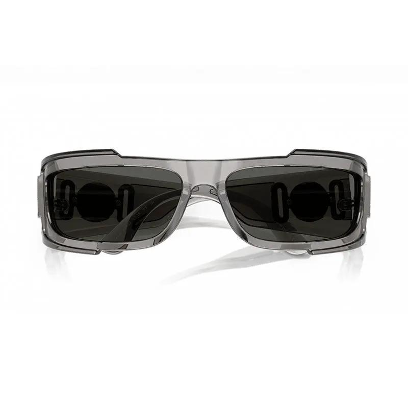 Versace Sunglasses Rectangle Full Rim, Grey Transparent Frame And Dark Grey Lens Ve4446593/87