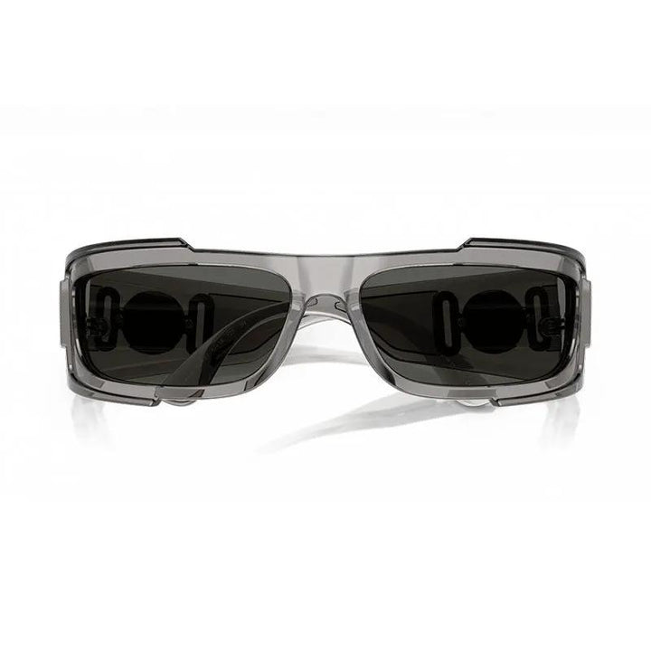 Versace Sunglasses Rectangle Full Rim, Grey Transparent Frame And Dark Grey Lens Ve4446593/87