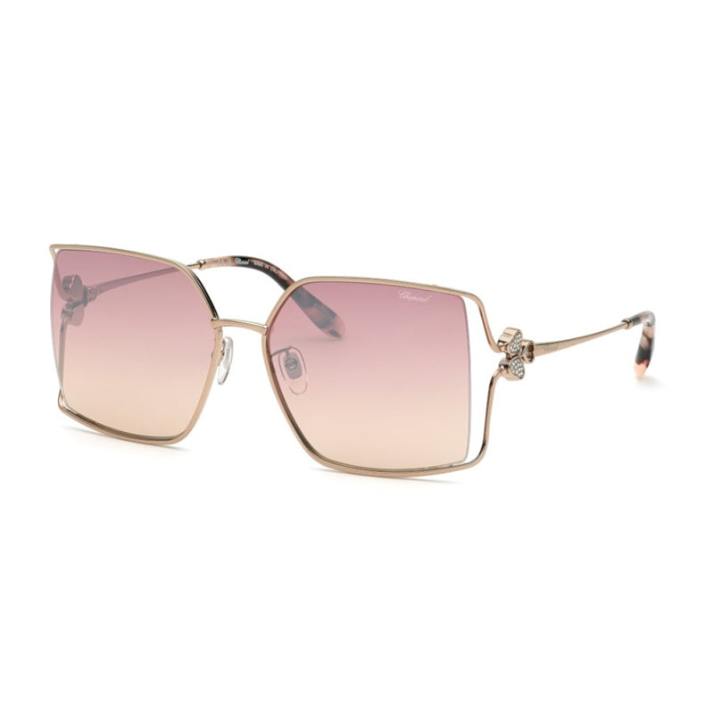 Chopard Sunglasses Square Full Rim, Rose Gold Frame And Red Gradient With Silver Mirror Lens