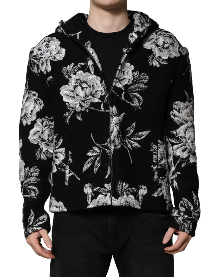 Dolce &amp; Gabbana Sample Sale Dolce &amp; Gabbana Black Wool Floral Printed Men Hooded Jacket - | Designer outlet