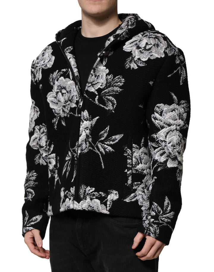 Dolce &amp; Gabbana Sample Sale Dolce &amp; Gabbana Black Wool Floral Printed Men Hooded Jacket - | Designer outlet