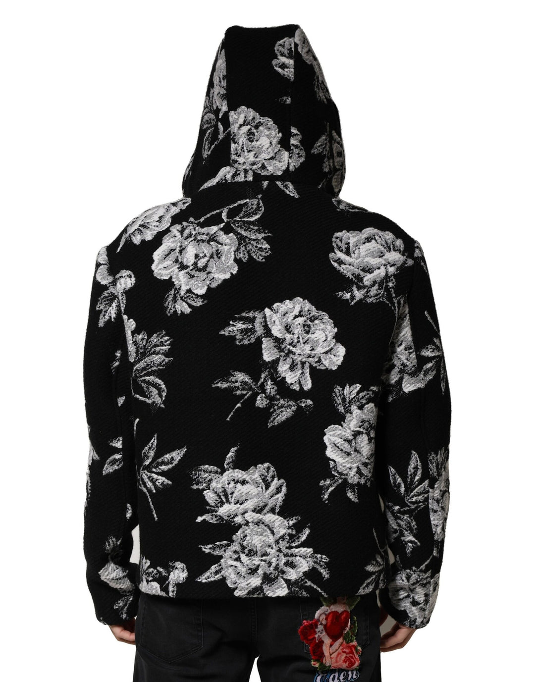 Dolce &amp; Gabbana Sample Sale Dolce &amp; Gabbana Black Wool Floral Printed Men Hooded Jacket - | Designer outlet