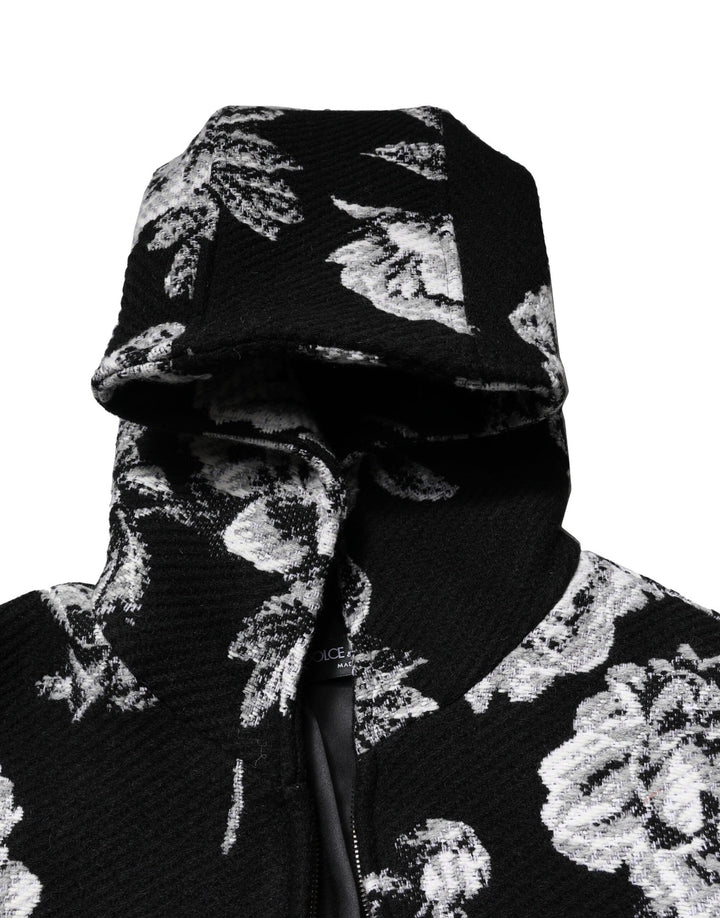Dolce &amp; Gabbana Sample Sale Dolce &amp; Gabbana Black Wool Floral Printed Men Hooded Jacket - | Designer outlet