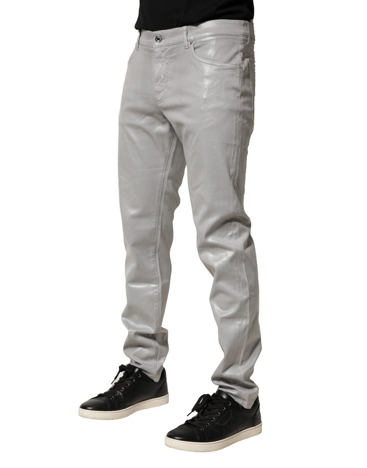 Dolce &amp; Gabbana Sample Sale Dolce &amp; Gabbana Silver Cotton Stretch Slim Denim Jeans - | Designer outlet