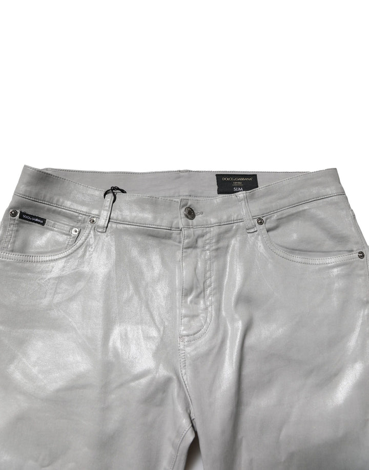 Dolce &amp; Gabbana Sample Sale Dolce &amp; Gabbana Silver Cotton Stretch Slim Denim Jeans - | Designer outlet