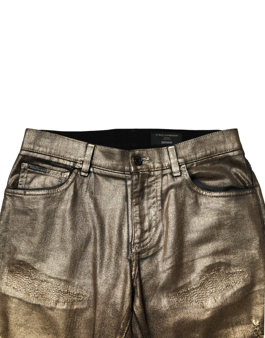 Dolce &amp; Gabbana Sample Sale Dolce &amp; Gabbana Gold Tattered Cotton Stretch Slim Denim Jeans - | Designer outlet