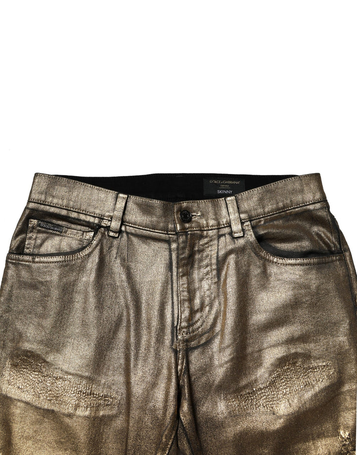 Dolce &amp; Gabbana Sample Sale Dolce &amp; Gabbana Gold Tattered Cotton Stretch Slim Denim Jeans - | Designer outlet
