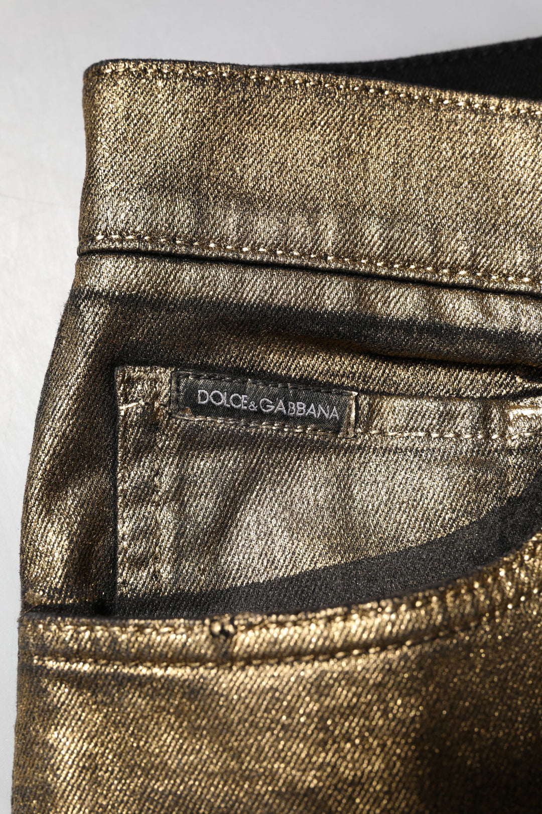 Dolce &amp; Gabbana Sample Sale Dolce &amp; Gabbana Gold Tattered Cotton Stretch Slim Denim Jeans - | Designer outlet