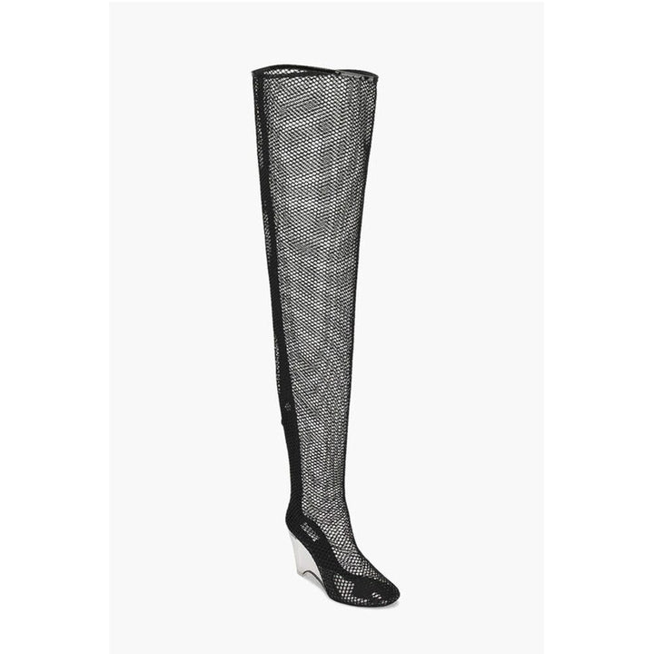 Alaïa Over the Knee Mesh Boots with Plexiglass Wedge Heel 11cm