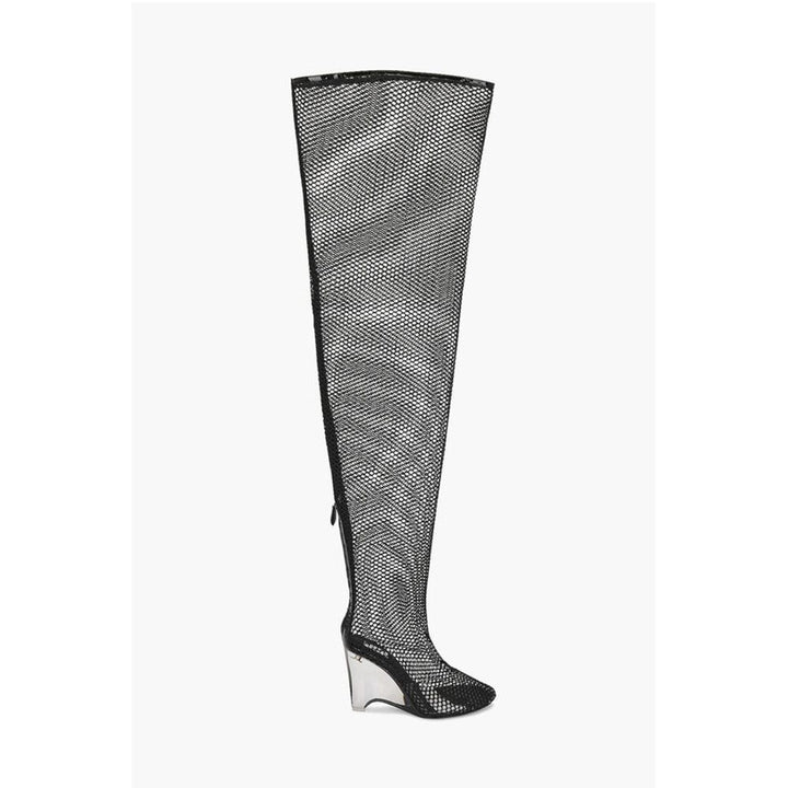 Alaïa Over the Knee Mesh Boots with Plexiglass Wedge Heel 11cm