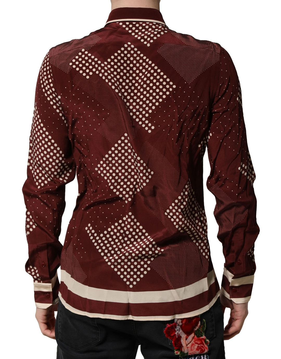 Dolce &amp; Gabbana Sample Sale Dolce &amp; Gabbana Maroon Dotted Silk Long Sleeve Casual Shirt - | Designer outlet