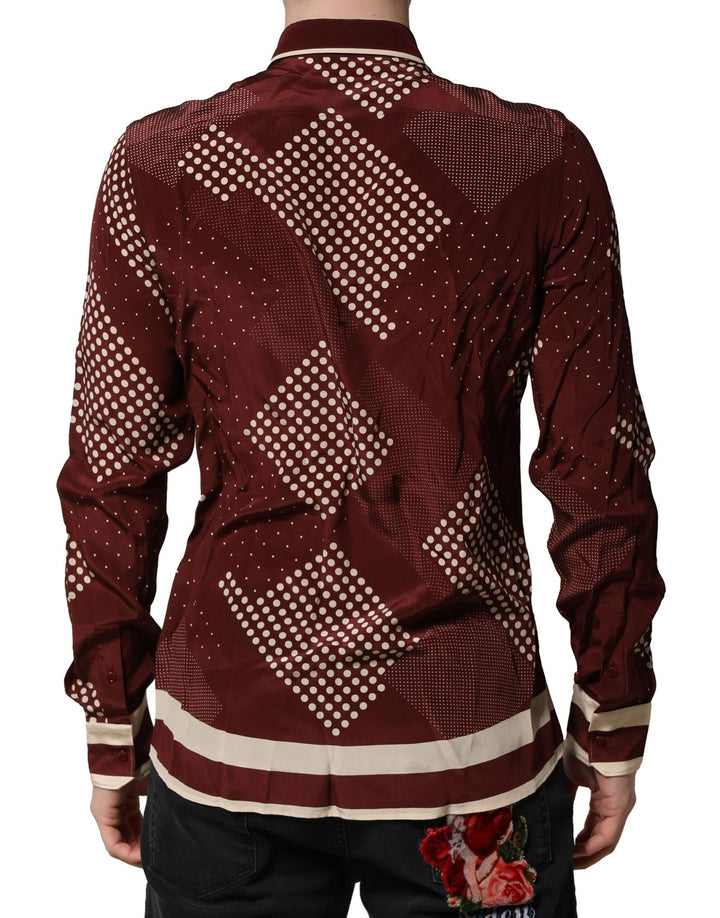 Dolce &amp; Gabbana Sample Sale Dolce &amp; Gabbana Maroon Dotted Silk Long Sleeve Casual Shirt - | Designer outlet