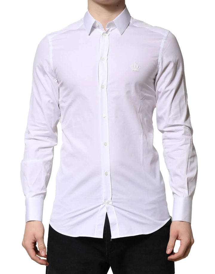 Dolce &amp; Gabbana Sample Sale | Dolce &amp; Gabbana White GOLD Crown Cotton Dress Formal Shirt - | Designer outlet
