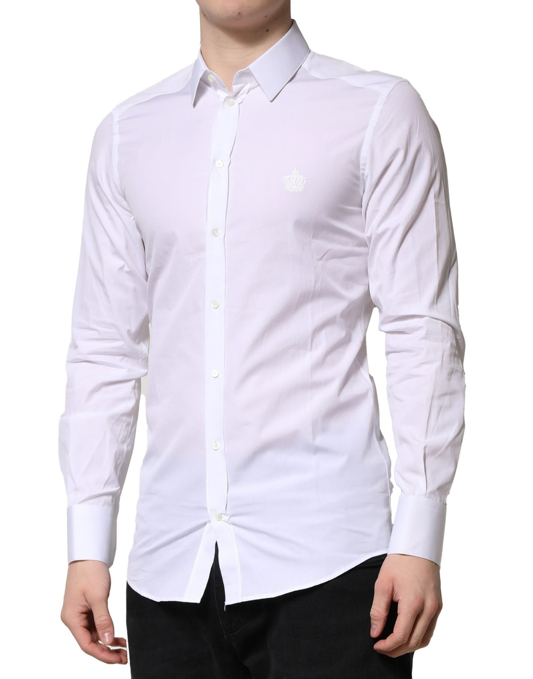 Dolce & Gabbana White GOLD Crown Cotton Dress Formal Shirt