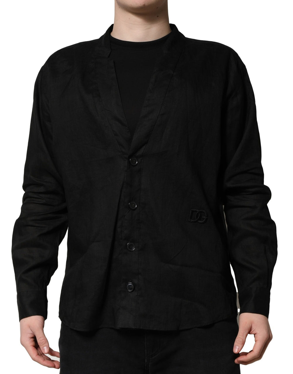 Dolce & Gabbana Sample Sale Dolce & Gabbana Black Linen Long Sleeves Men Casual Shirt - | Designer outlet