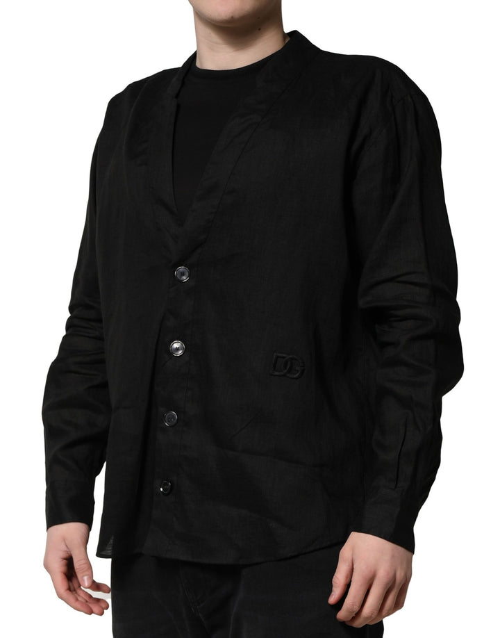 Dolce &amp; Gabbana Sample Sale Dolce &amp; Gabbana Black Linen Long Sleeves Men Casual Shirt - | Designer outlet