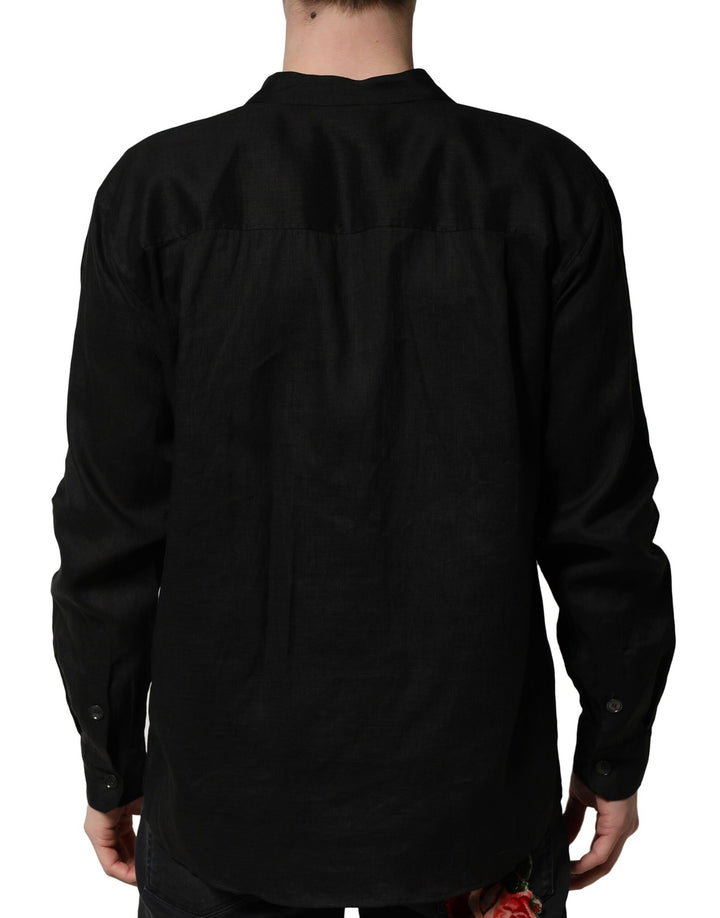 Dolce &amp; Gabbana Sample Sale Dolce &amp; Gabbana Black Linen Long Sleeves Men Casual Shirt - | Designer outlet