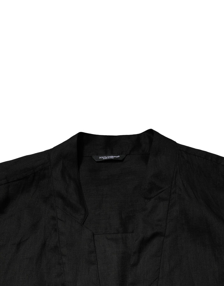 Dolce &amp; Gabbana Sample Sale Dolce &amp; Gabbana Black Linen Long Sleeves Men Casual Shirt - | Designer outlet