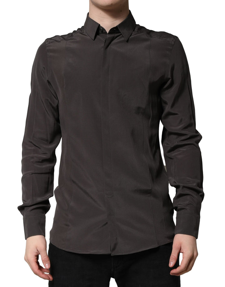 Dolce &amp; Gabbana Sample Sale Dolce &amp; Gabbana Dark Brown Silk GOLD Men Dress Formal Shirt - | Designer outlet