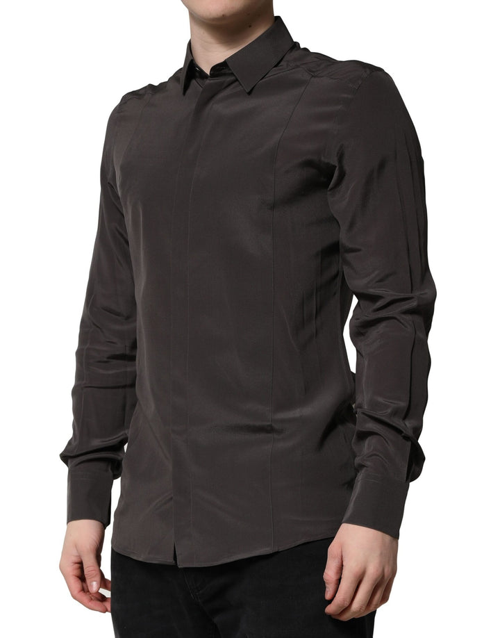 Dolce &amp; Gabbana Sample Sale Dolce &amp; Gabbana Dark Brown Silk GOLD Men Dress Formal Shirt - | Designer outlet
