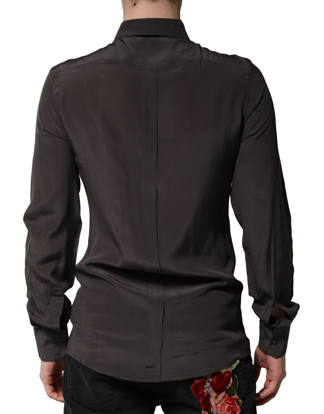 Dolce &amp; Gabbana Sample Sale Dolce &amp; Gabbana Dark Brown Silk GOLD Men Dress Formal Shirt - | Designer outlet