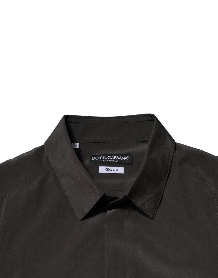 Dolce &amp; Gabbana Sample Sale Dolce &amp; Gabbana Dark Brown Silk GOLD Men Dress Formal Shirt - | Designer outlet