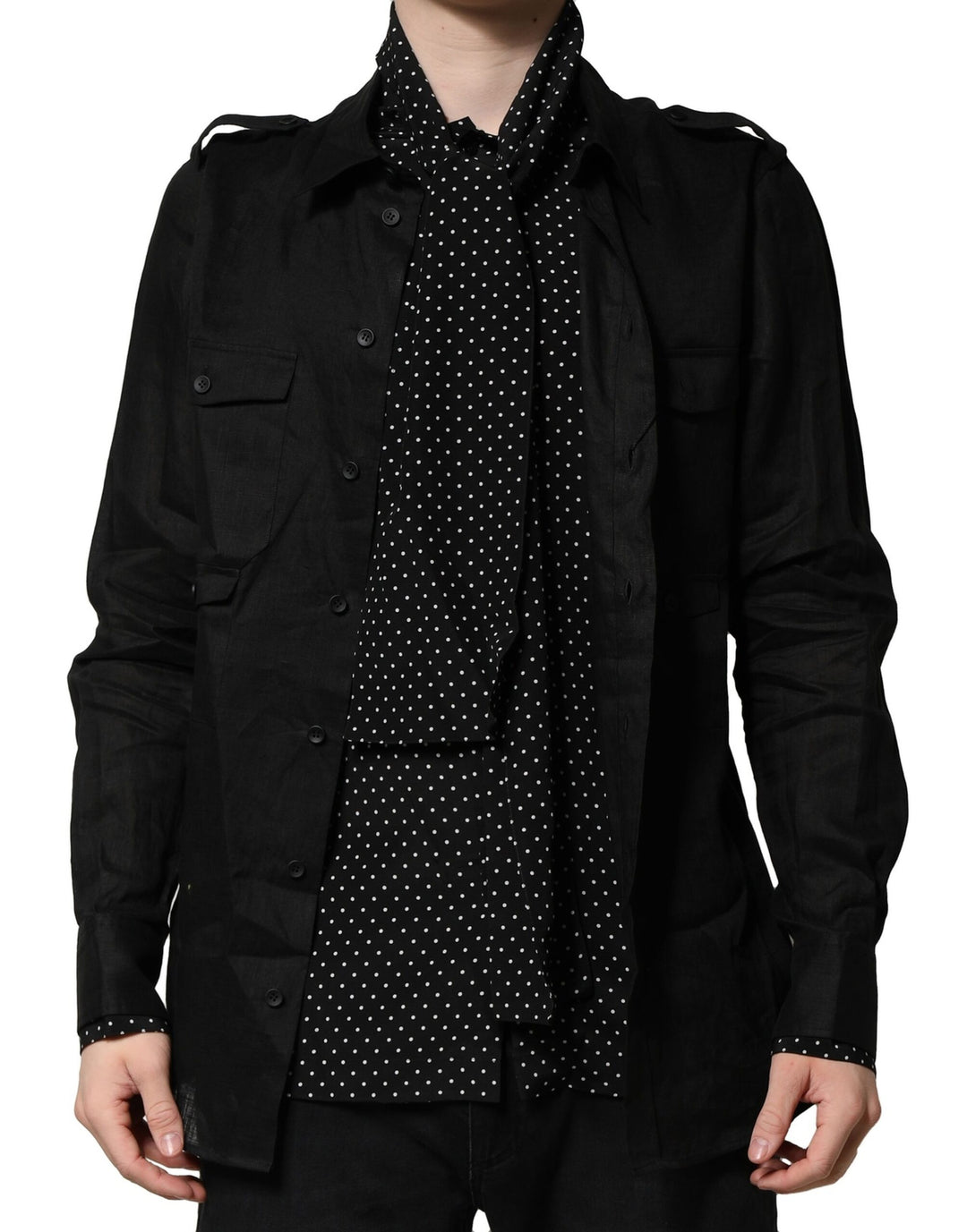Dolce & Gabbana Black Polka Dot Collar Tie Neck Casual Shirt by Dolce & Gabbana outlet now on sale
