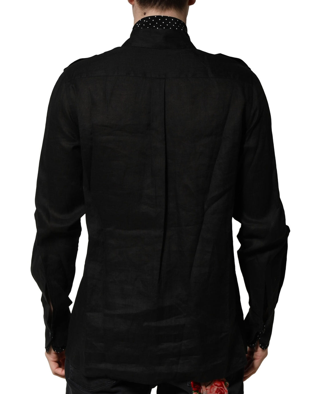 Dolce & Gabbana Sample Sale Dolce & Gabbana Black Polka Dot Collar Tie Neck Casual Shirt - | Designer outlet