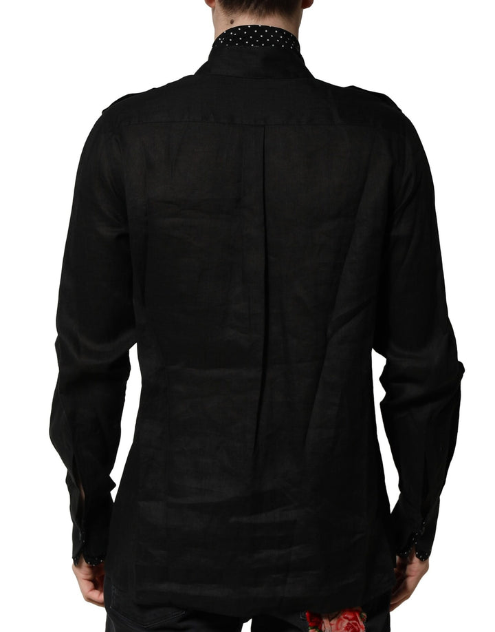 Dolce & Gabbana Sample Sale Dolce & Gabbana Black Polka Dot Collar Tie Neck Casual Shirt - | Designer outlet