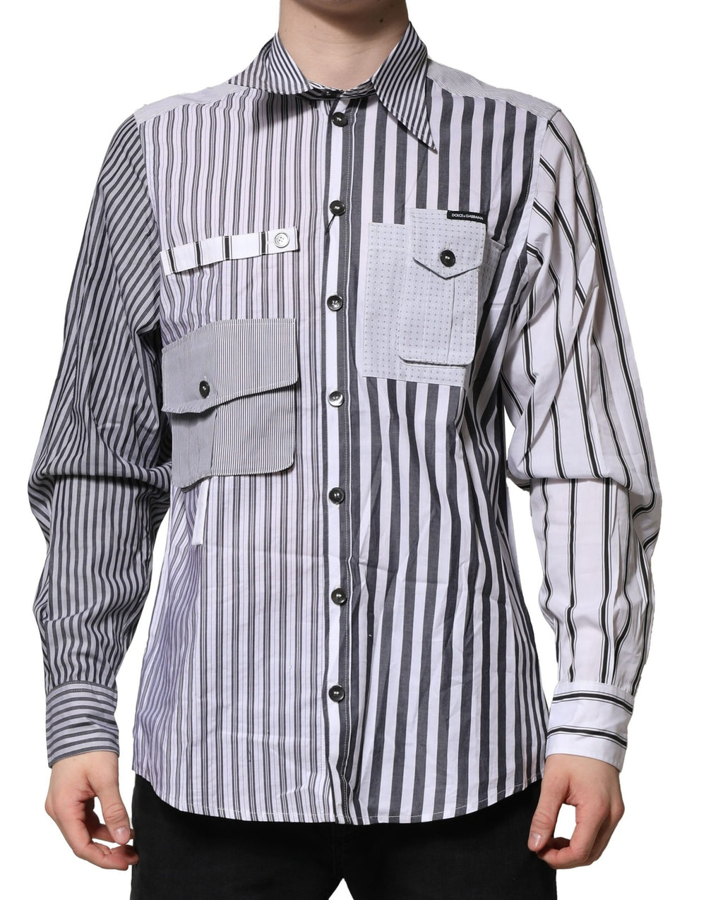 Dolce & Gabbana White Gray Striped Cotton Men Casual Shirt by Dolce & Gabbana outlet now on sale