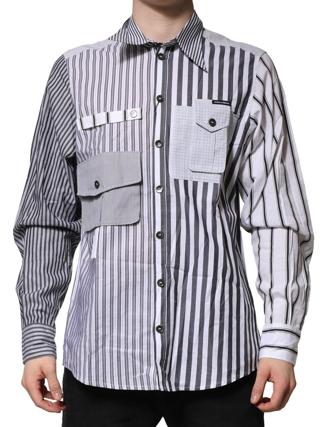 Dolce & Gabbana White Gray Striped Cotton Men Casual Shirt by Dolce & Gabbana outlet now on sale