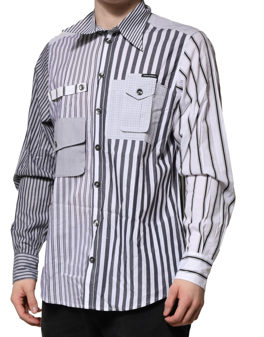 Dolce & Gabbana White Gray Striped Cotton Men Casual Shirt by Dolce & Gabbana outlet now on sale
