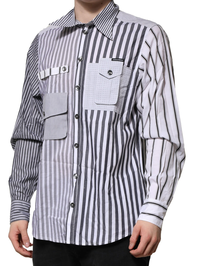 Dolce & Gabbana White Gray Striped Cotton Men Casual Shirt by Dolce & Gabbana outlet now on sale