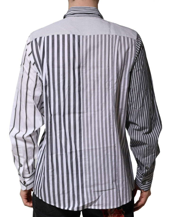 Dolce & Gabbana White Gray Striped Cotton Men Casual Shirt by Dolce & Gabbana outlet now on sale