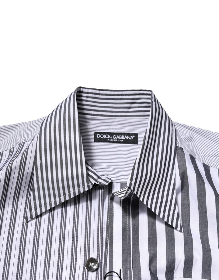 Dolce & Gabbana White Gray Striped Cotton Men Casual Shirt by Dolce & Gabbana outlet now on sale
