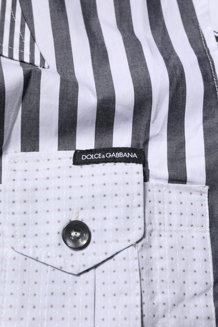Dolce & Gabbana White Gray Striped Cotton Men Casual Shirt by Dolce & Gabbana outlet now on sale