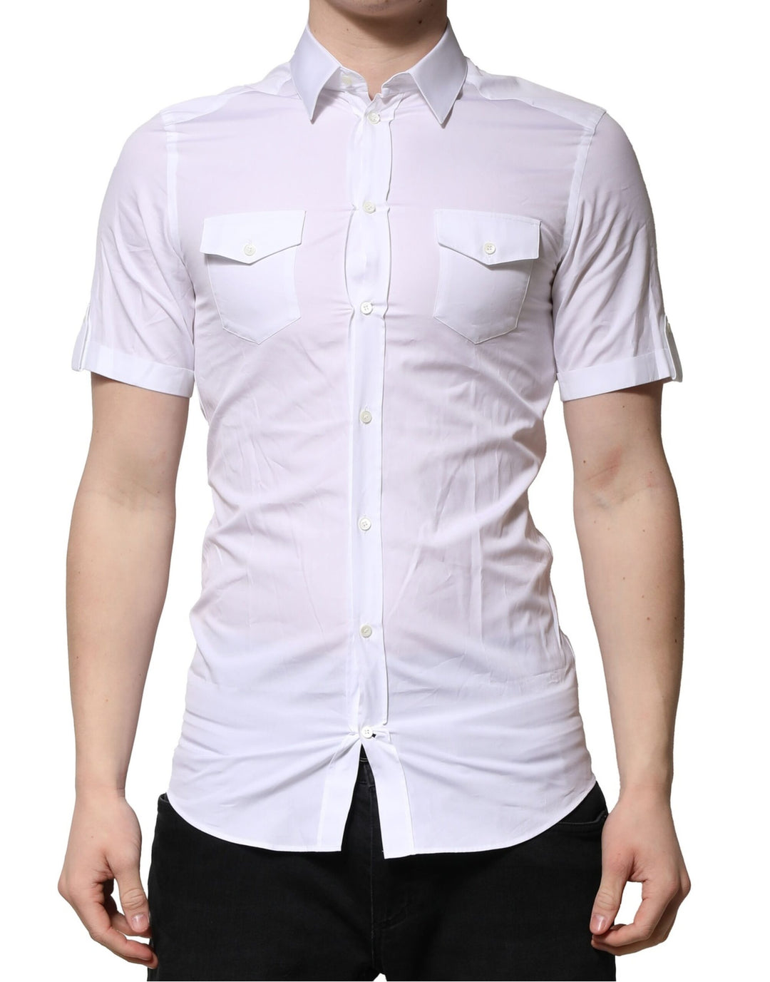 Dolce &amp; Gabbana Sample Sale Dolce &amp; Gabbana White Cotton Short Sleeves GOLD Casual Shirt - | Designer outlet