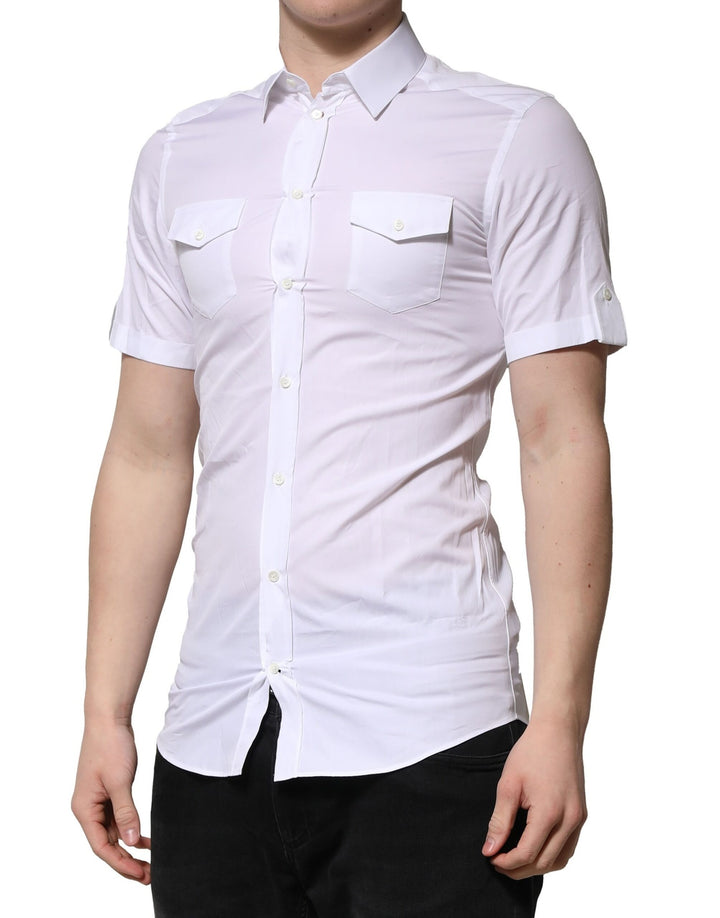 Dolce &amp; Gabbana Sample Sale Dolce &amp; Gabbana White Cotton Short Sleeves GOLD Casual Shirt - | Designer outlet