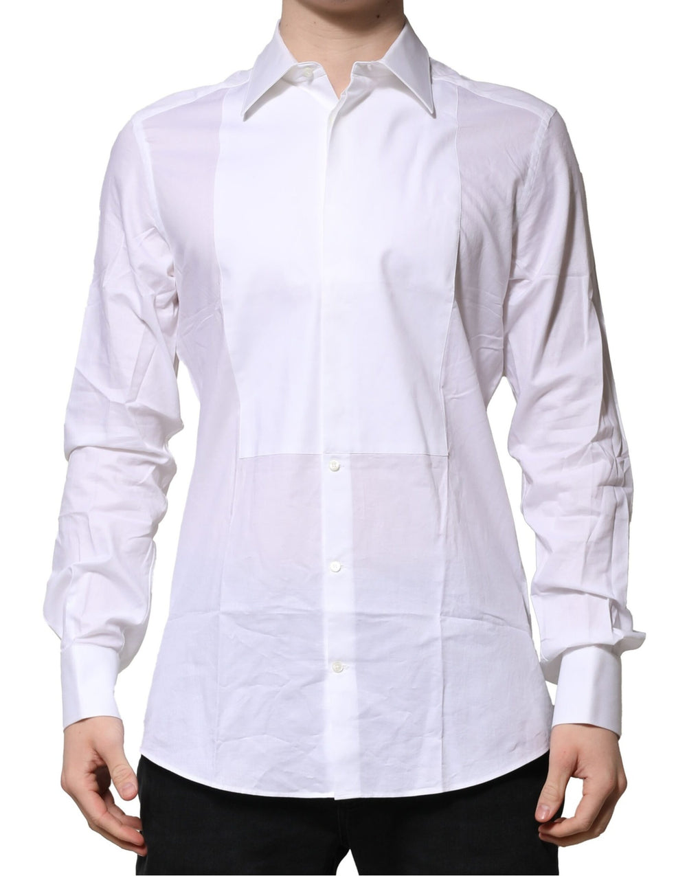 Dolce & Gabbana Sample Sale Dolce & Gabbana White Bib Cotton Poplin GOLD Men Formal Shirt - | Designer outlet