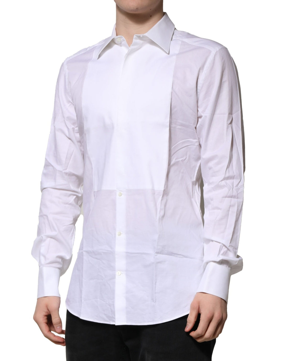 Dolce &amp; Gabbana Sample Sale Dolce &amp; Gabbana White Bib Cotton Poplin GOLD Men Formal Shirt - | Designer outlet