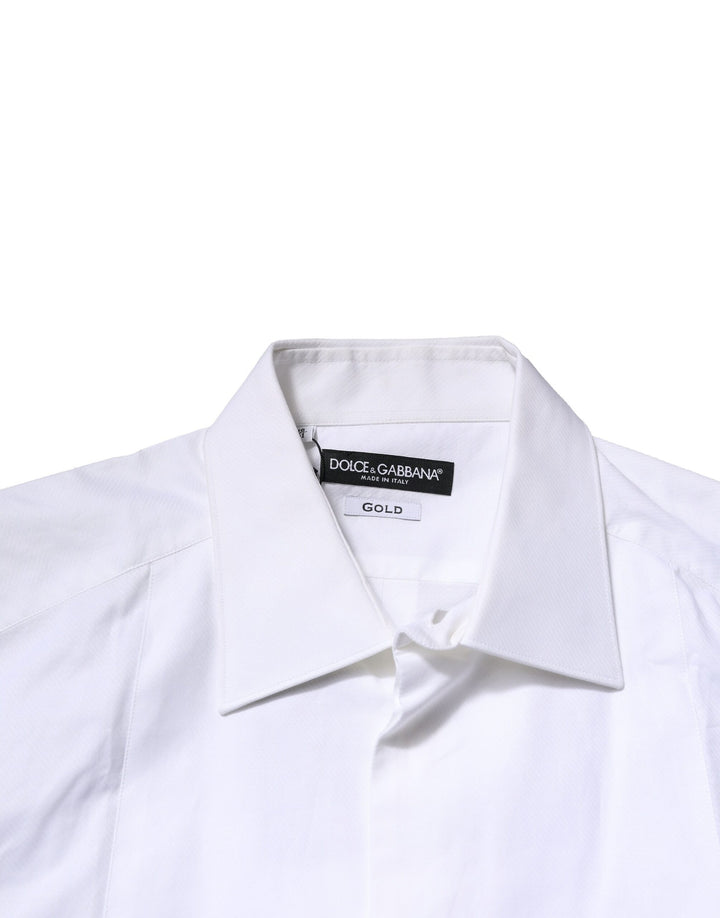 Dolce &amp; Gabbana Sample Sale Dolce &amp; Gabbana White Bib Cotton Poplin GOLD Men Formal Shirt - | Designer outlet