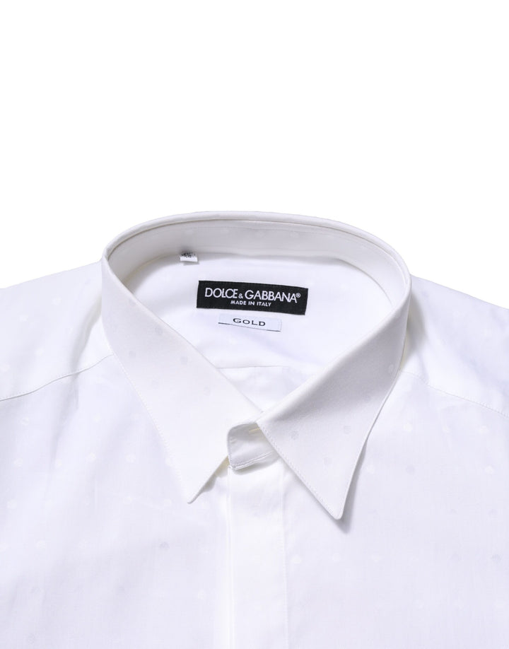 Dolce & Gabbana White Cotton GOLD Long Sleeves Formal Shirt