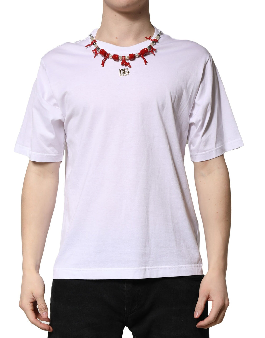 Dolce &amp; Gabbana Sample Sale Dolce &amp; Gabbana White Embellished Cotton Crew Neck T-shirt - | Designer outlet
