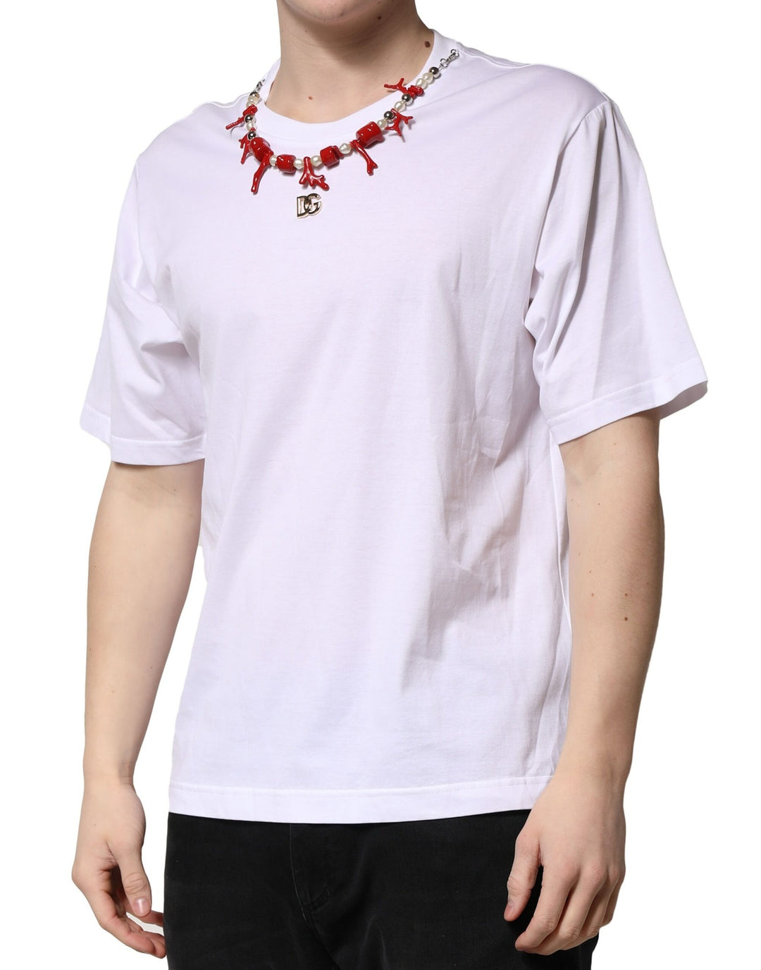 Dolce &amp; Gabbana Sample Sale Dolce &amp; Gabbana White Embellished Cotton Crew Neck T-shirt - | Designer outlet