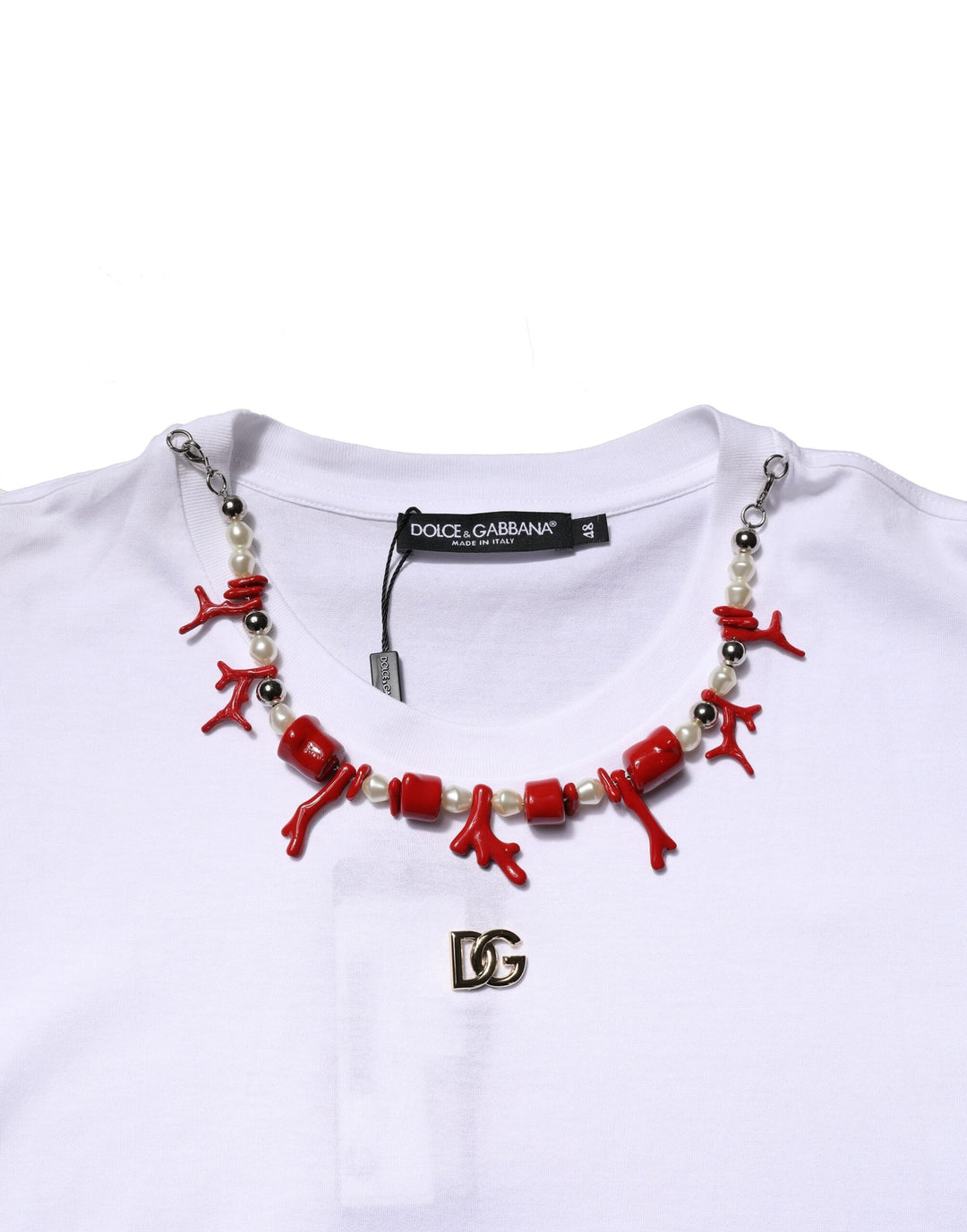Dolce &amp; Gabbana Sample Sale Dolce &amp; Gabbana White Embellished Cotton Crew Neck T-shirt - | Designer outlet