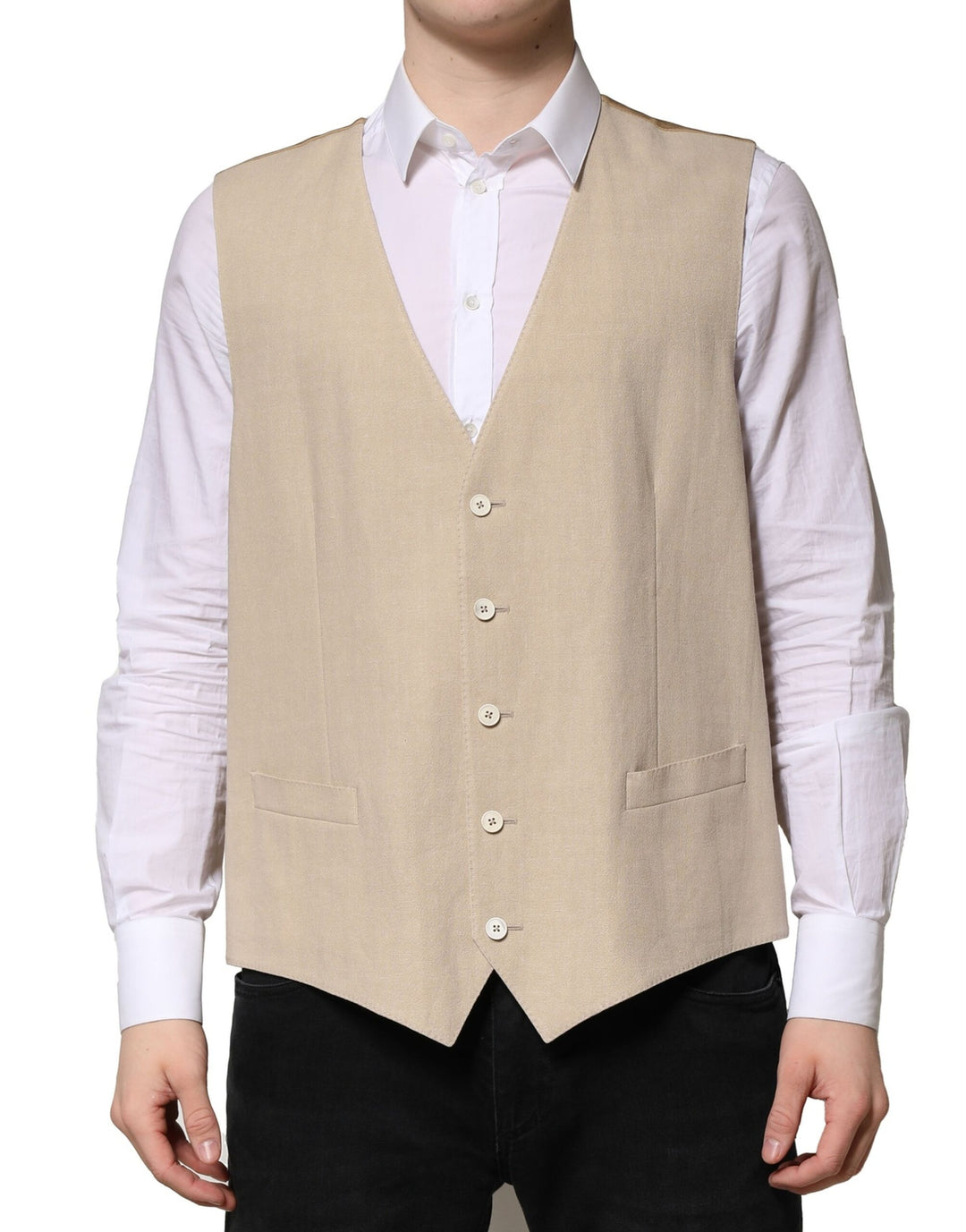 Dolce &amp; Gabbana Sample Sale Dolce &amp; Gabbana Beige Linen Dress Formal Men Waistcoat Vest - | Designer outlet