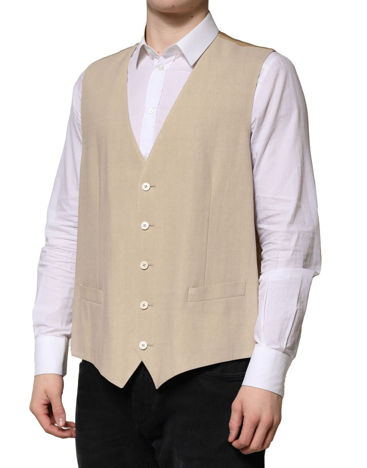 Dolce &amp; Gabbana Sample Sale Dolce &amp; Gabbana Beige Linen Dress Formal Men Waistcoat Vest - | Designer outlet