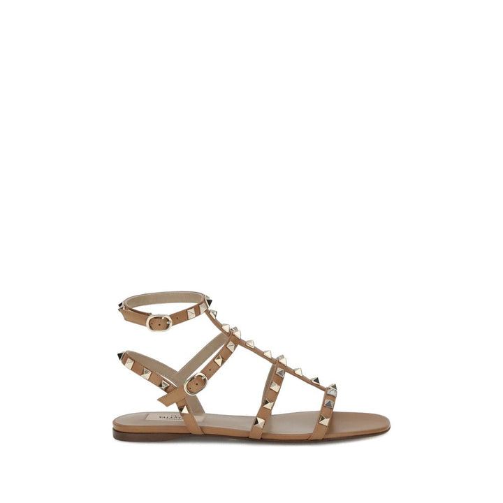 Valentino Garavani Beige Calf Leather Bos Taurus Flat Sandals by Valentino Garavani outlet now on sale