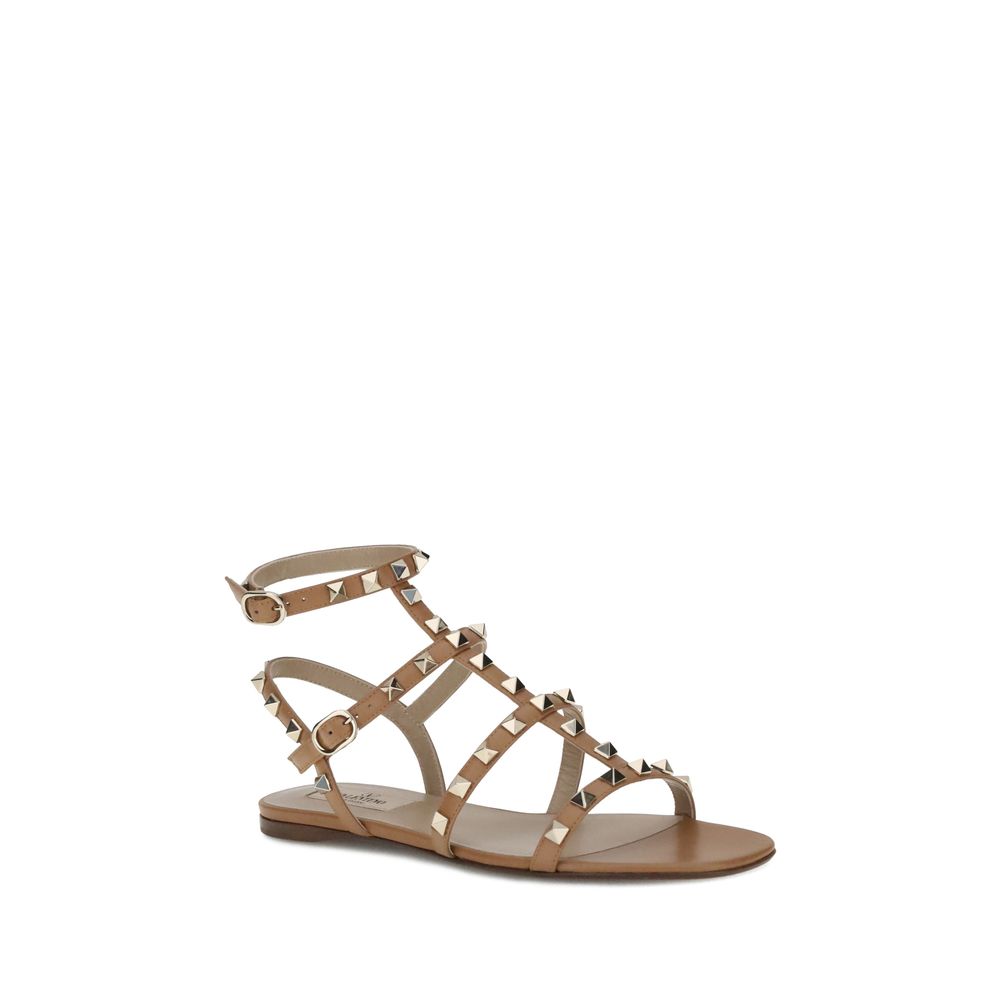 Valentino Garavani Beige Calf Leather Bos Taurus Flat Sandals by Valentino Garavani outlet now on sale