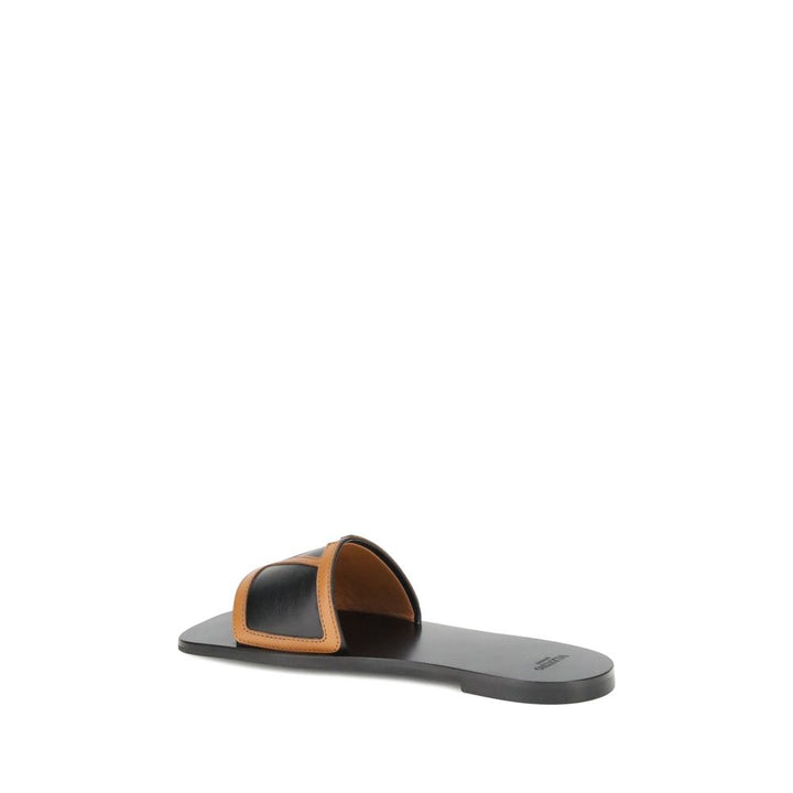 Valentino Garavani Black Calf Leather Bos Taurus Flat Sandals by Valentino Garavani outlet now on sale